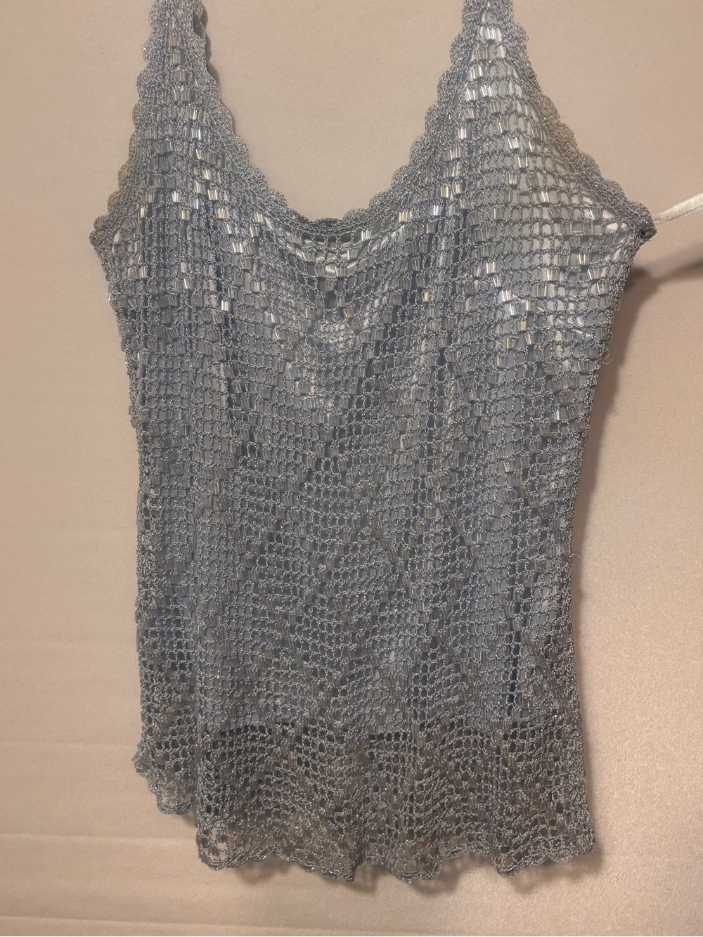 Vintage Le Chateau Light Blue Crochet Tank Top size XL